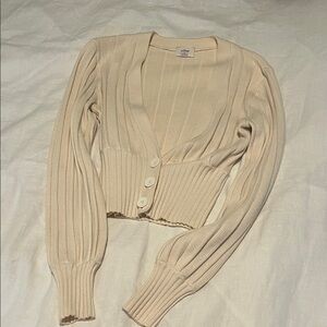 Aritzia Beige Ribbed Cardigan Sweater